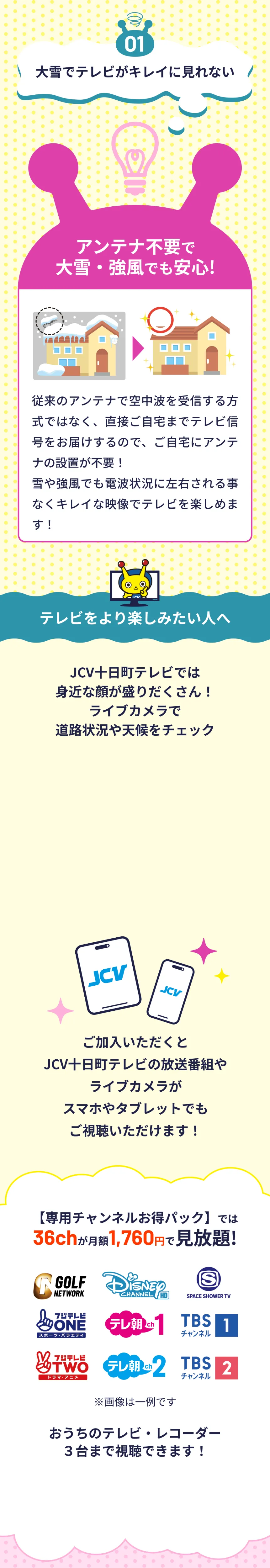 アンテナ不要で大雪・強風でも安心!